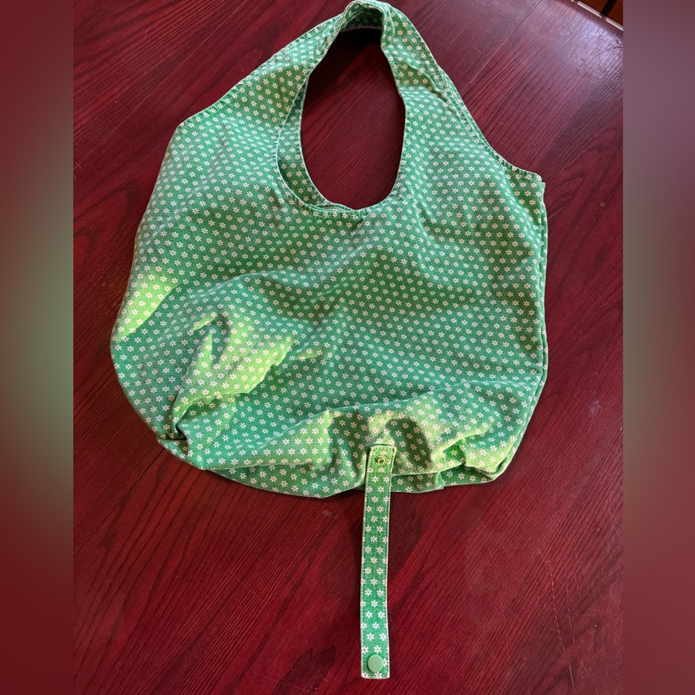 Chic Green with White Flowers Cotton Tote Bag, Land’s End - Picture 3 of 16